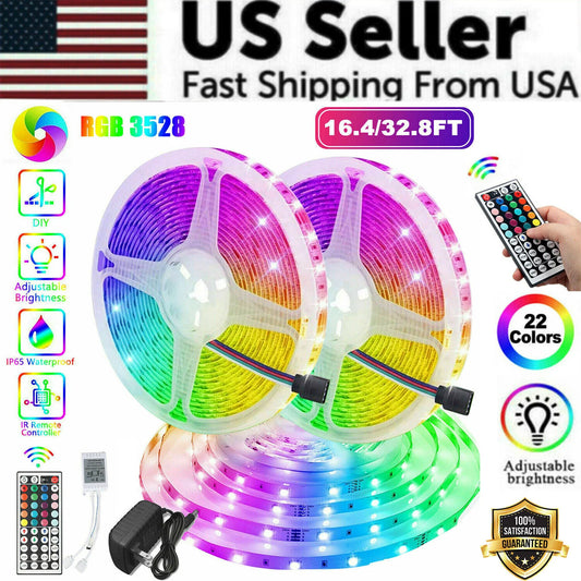 "Ultimate 32FT RGB LED Strip Lights with Remote Control - Perfect for Room, TV, Party, and Bar Decor!"